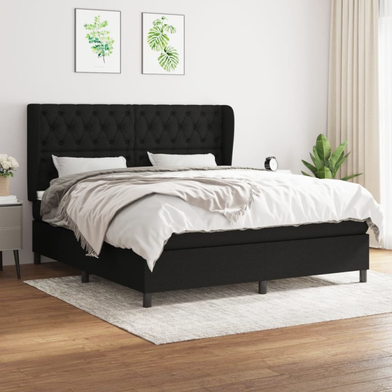 vidaXL Giroletto a Molle con Materasso Nero 160x200 cm in Tessuto