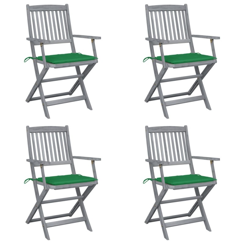 Sedie da Giardino Pieghevoli 4pz con Cuscini in Massello Acacia Sedie da Giardino Pieghevoli 4pz con Cuscini in Massello Acacia