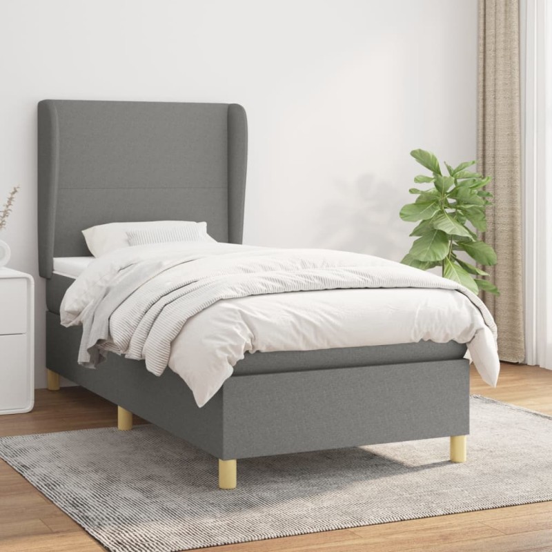 vidaXL Giroletto a Molle con Materasso Grigio Scuro 90x200 cm Tessuto