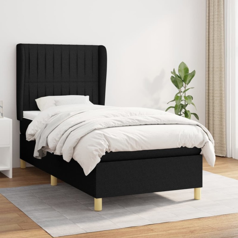 vidaXL Giroletto a Molle con Materasso Nero 90x200 cm in Tessuto