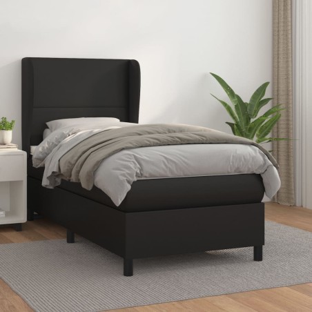 vidaXL Giroletto a Molle con Materasso Nero 90x200 cm in Similpelle