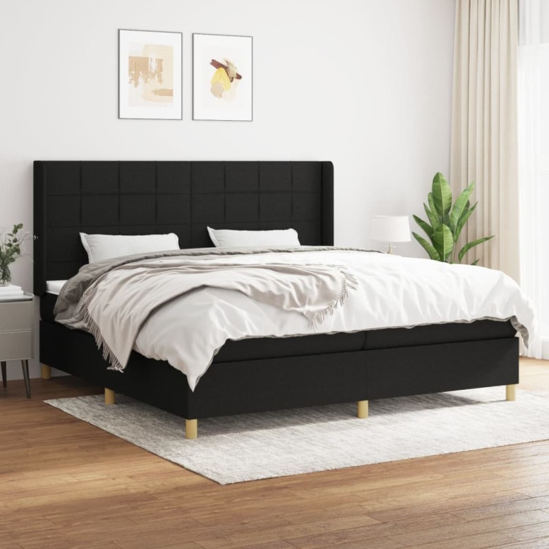 vidaXL Giroletto a Molle con Materasso Nero 200x200 cm in Tessuto