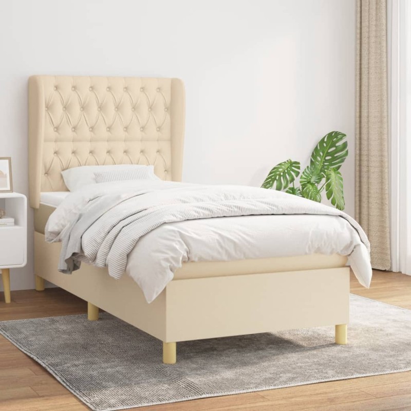 vidaXL Giroletto a Molle con Materasso Crema 100x200 cm in Tessuto