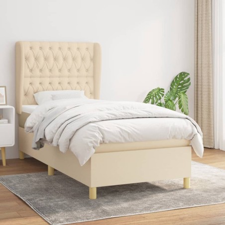 vidaXL Giroletto a Molle con Materasso Crema 100x200 cm in Tessuto