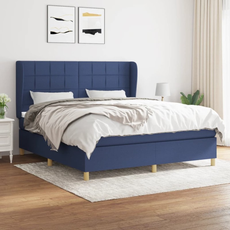vidaXL Giroletto a Molle con Materasso Blu 180x200 cm in Tessuto
