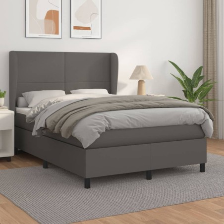 vidaXL Giroletto a Molle con Materasso Grigio 140x190 cm in Similpelle