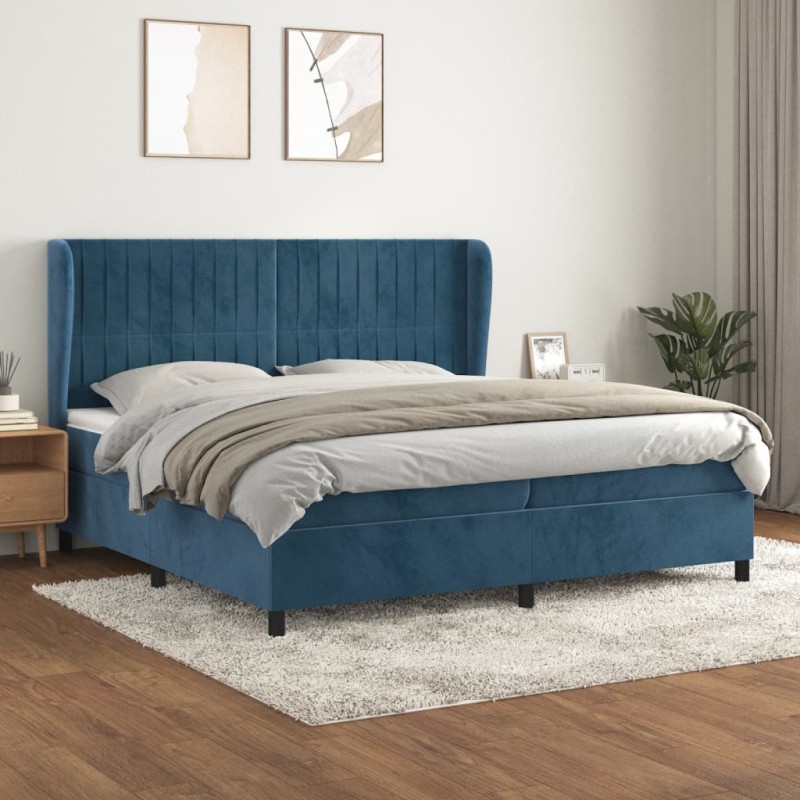 Giroletto a Molle con Materasso Blu Scuro 200x200 cm in Velluto