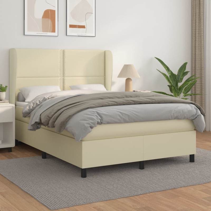 Giroletto a Molle con Materasso Crema 140x200 cm in Similpelle