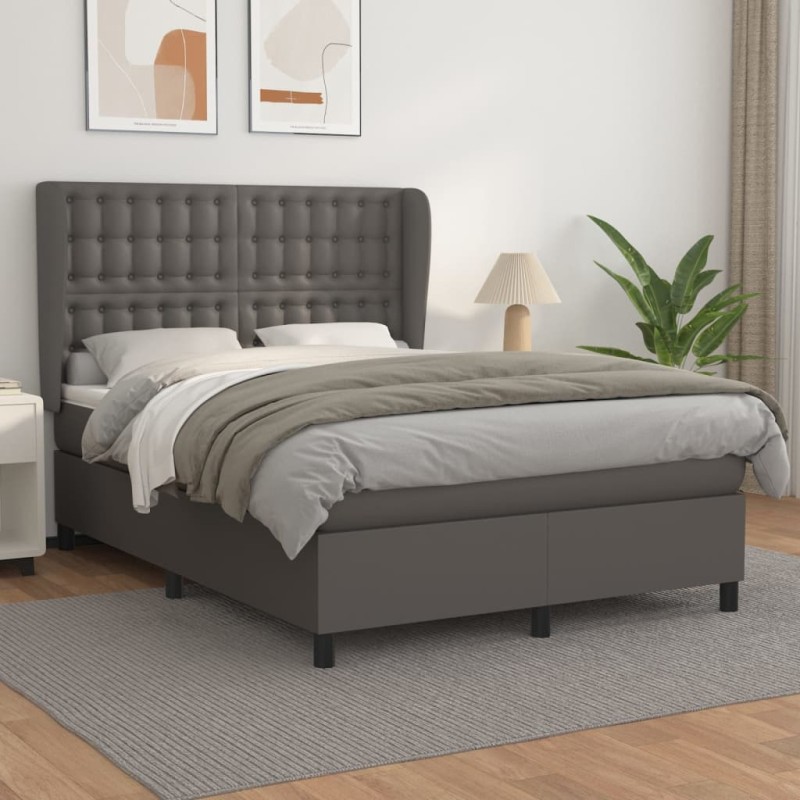 vidaXL Giroletto a Molle con Materasso Grigio 140x190 cm in Similpelle