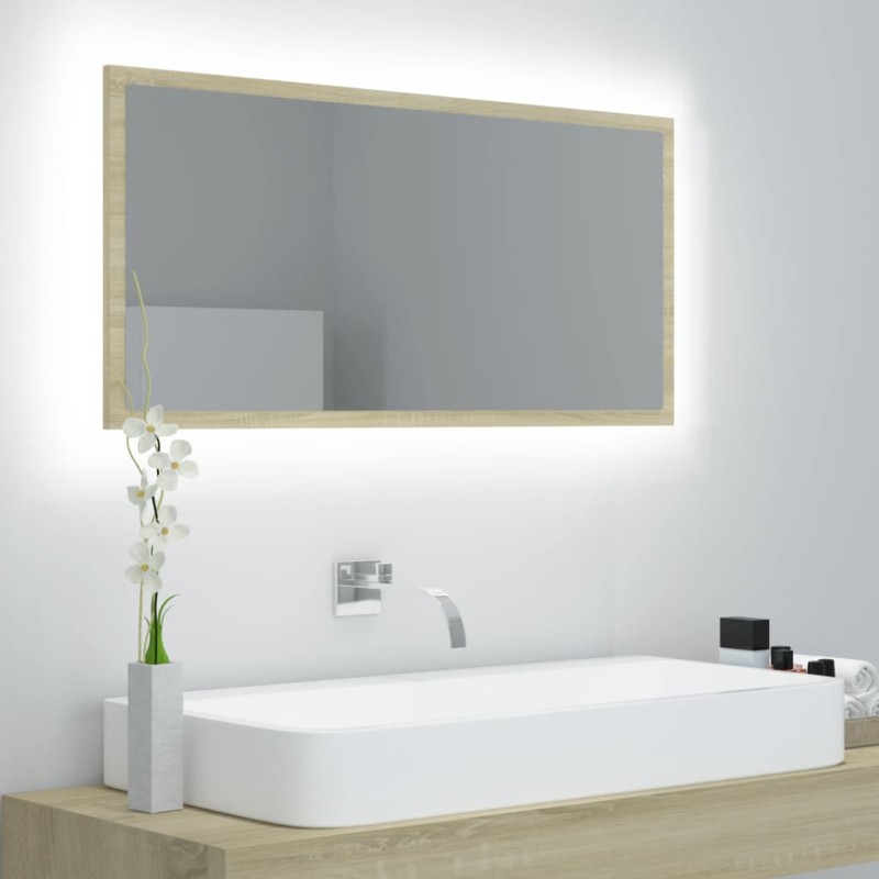 Specchio da Bagno LED Rovere Sonoma 90x8,5x37 cm in Acrilico Specchio da Bagno LED Rovere Sonoma 90x8,5x37 cm in Acrilico