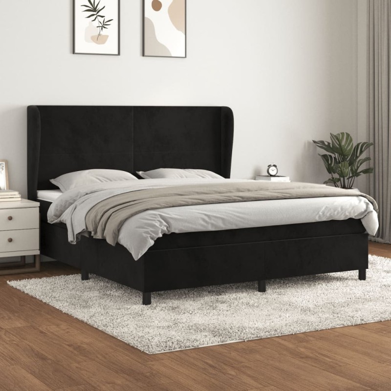 vidaXL Giroletto a Molle con Materasso Nero 160x200 cm in Velluto