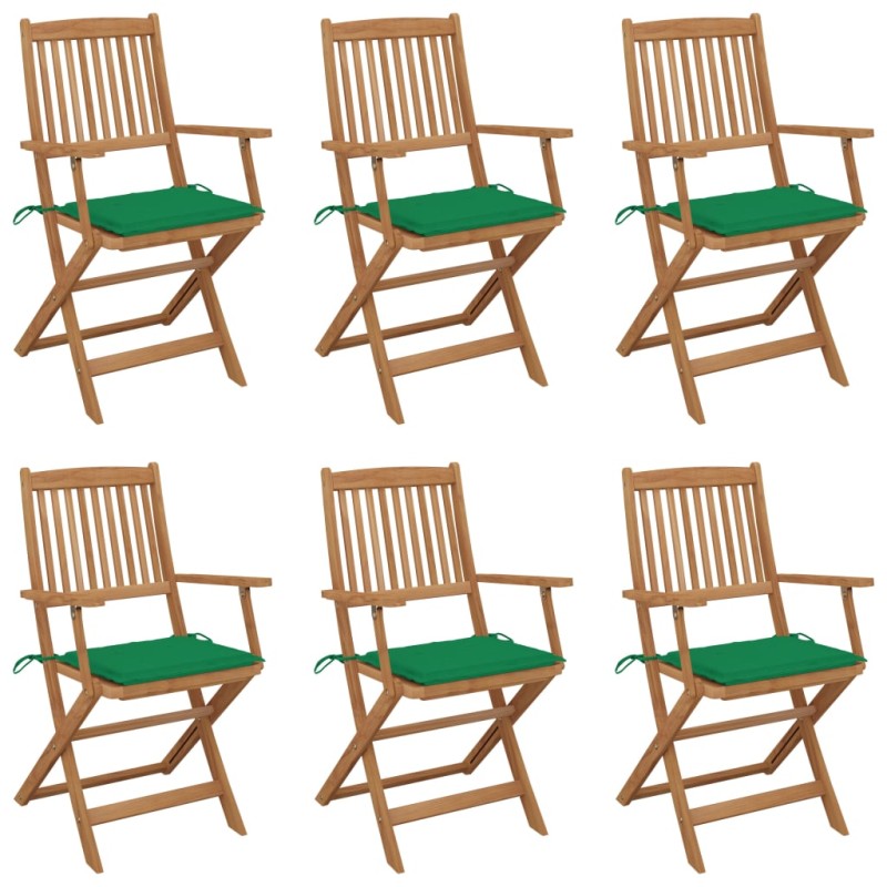 vidaXL Sedie da Giardino Pieghevoli 6 pz con Cuscini Massello Acacia vidaXL Sedie da Giardino Pieghevoli 6 pz con Cuscini Massello Acacia