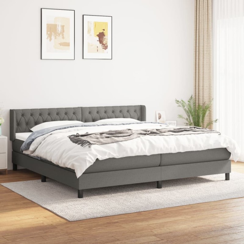 vidaXL Giroletto a Molle con Materasso Grigio Scuro 200x200 cm Tessuto
