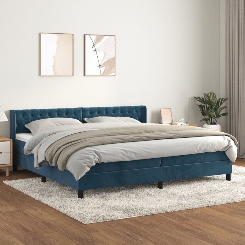 Giroletto a Molle con Materasso Blu Scuro 200x200 cm in Velluto