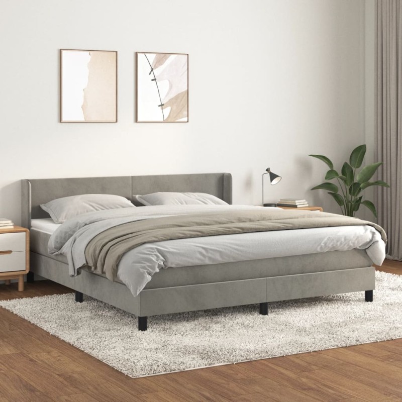 vidaXL Giroletto a Molle con Materasso Grigio Chiaro 160x200cm Velluto