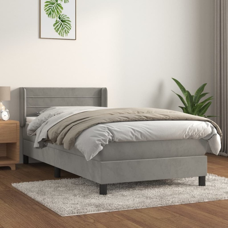vidaXL Giroletto a Molle con Materasso Grigio Chiaro 90x190 cm Velluto