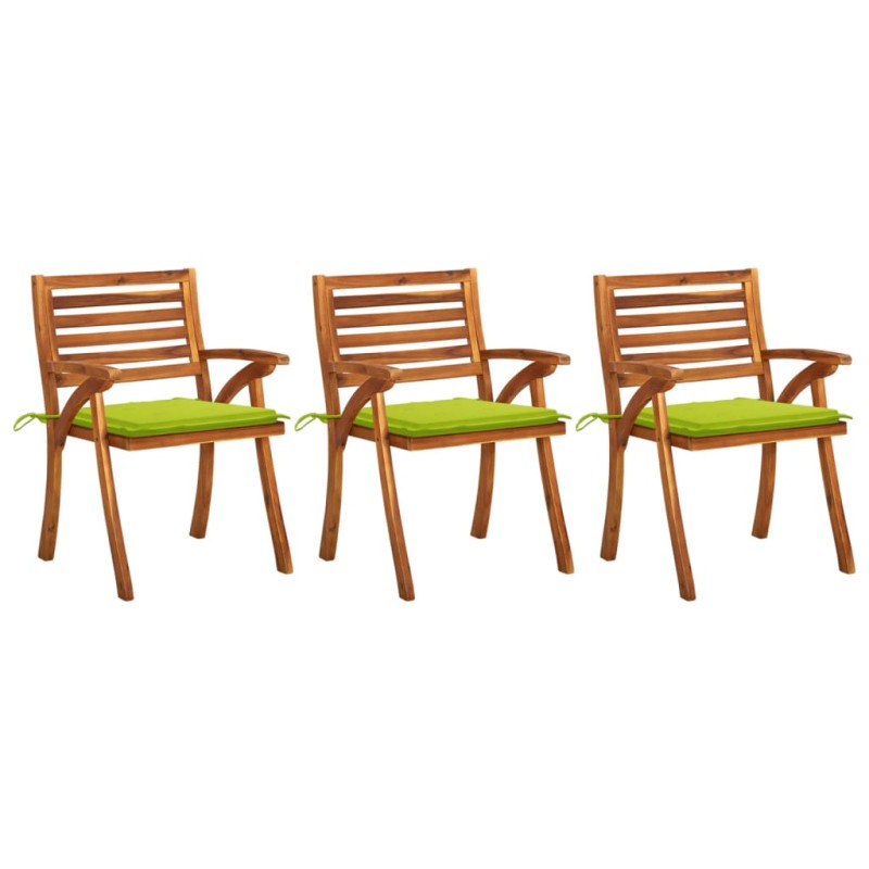 Sedie da Pranzo da Giardino con Cuscini 3 pz Massello di Acacia Sedie da Pranzo da Giardino con Cuscini 3 pz Massello di Acacia