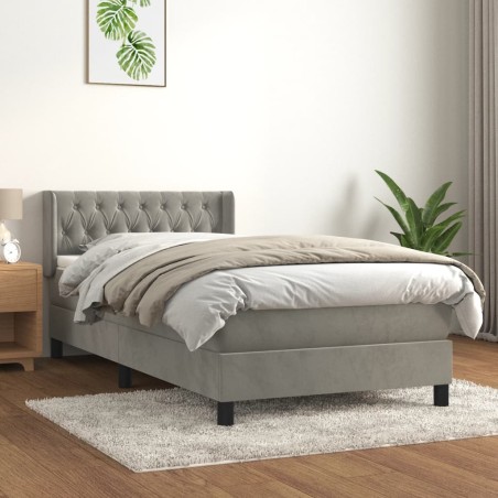 vidaXL Giroletto a Molle con Materasso Grigio Chiaro 90x200 cm Velluto