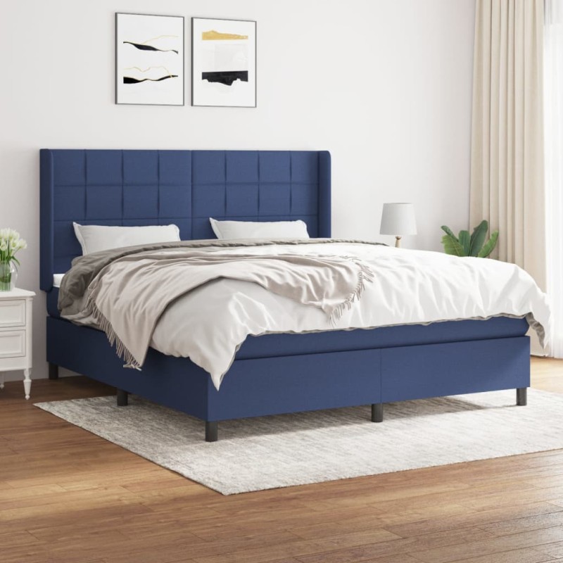 vidaXL Giroletto a Molle con Materasso Blu 180x200 cm in Tessuto