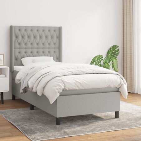 vidaXL Giroletto a Molle con Materasso Grigio Chiaro100x200 cm Tessuto