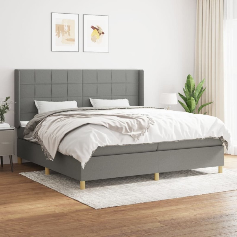 vidaXL Giroletto a Molle con Materasso Grigio Scuro 200x200 cm Tessuto