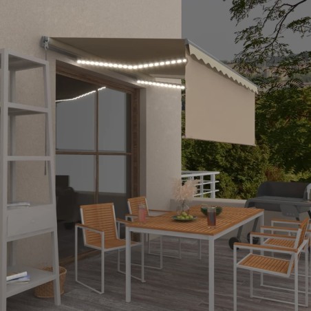 Tenda da Sole Retrattile Manuale con LED 3x2,5 m Crema