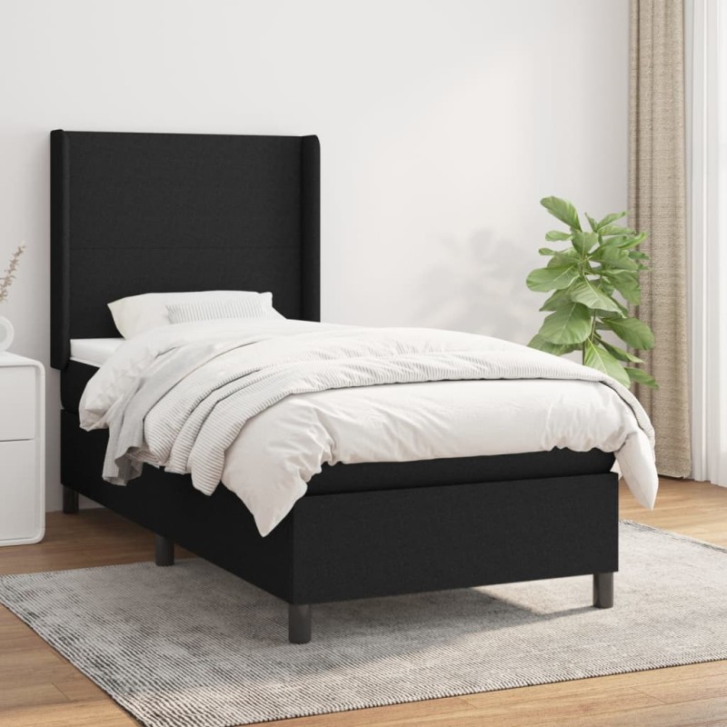 vidaXL Giroletto a Molle con Materasso Nero 100x200 cm in Tessuto