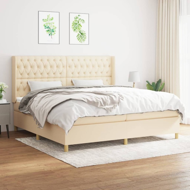 vidaXL Giroletto a Molle con Materasso Crema 200x200 cm in Tessuto