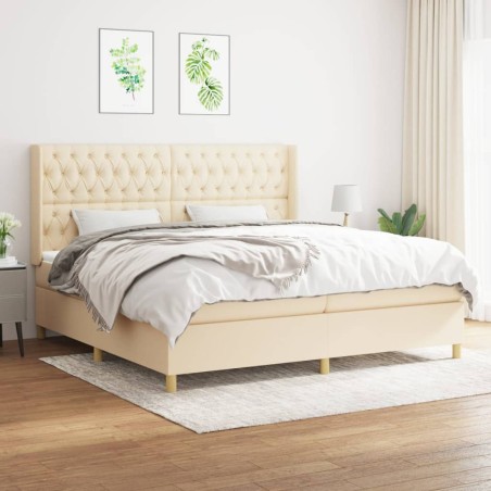 vidaXL Giroletto a Molle con Materasso Crema 200x200 cm in Tessuto