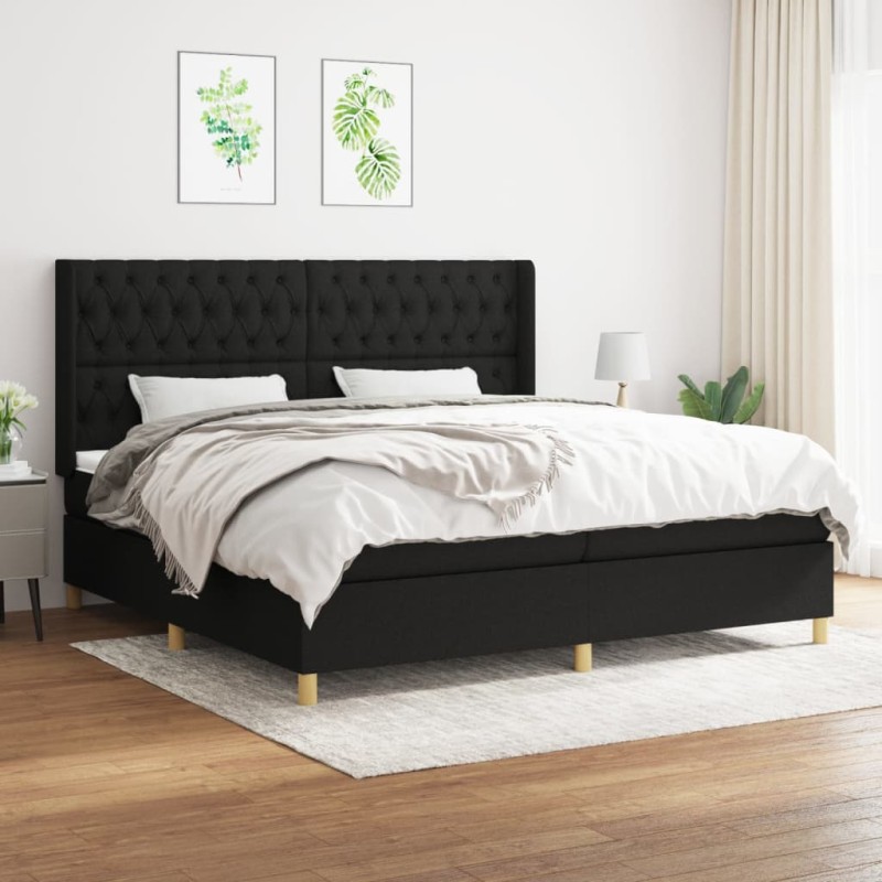 vidaXL Giroletto a Molle con Materasso Nero 200x200 cm in Tessuto