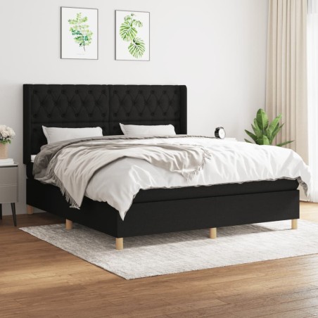vidaXL Giroletto a Molle con Materasso Nero 160x200 cm in Tessuto
