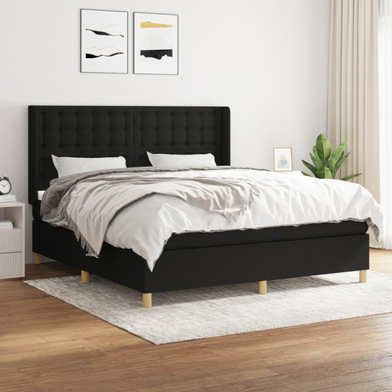 vidaXL Giroletto a Molle con Materasso Nero 180x200 cm in Tessuto