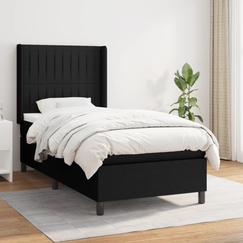 vidaXL Giroletto a Molle con Materasso Nero 90x190 cm in Tessuto