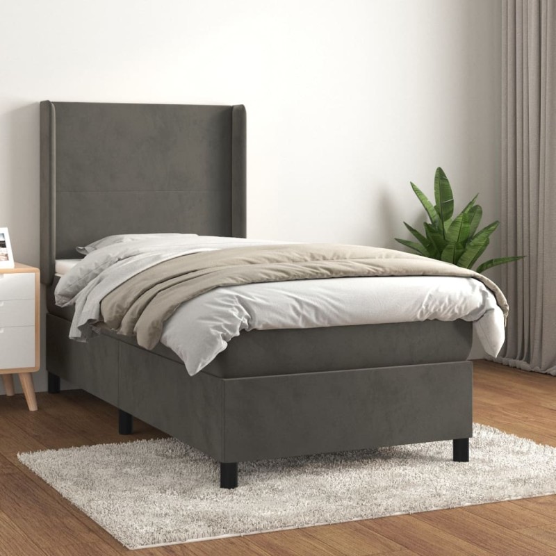 vidaXL Giroletto a Molle con Materasso Grigio Scuro 80x200 cm Velluto