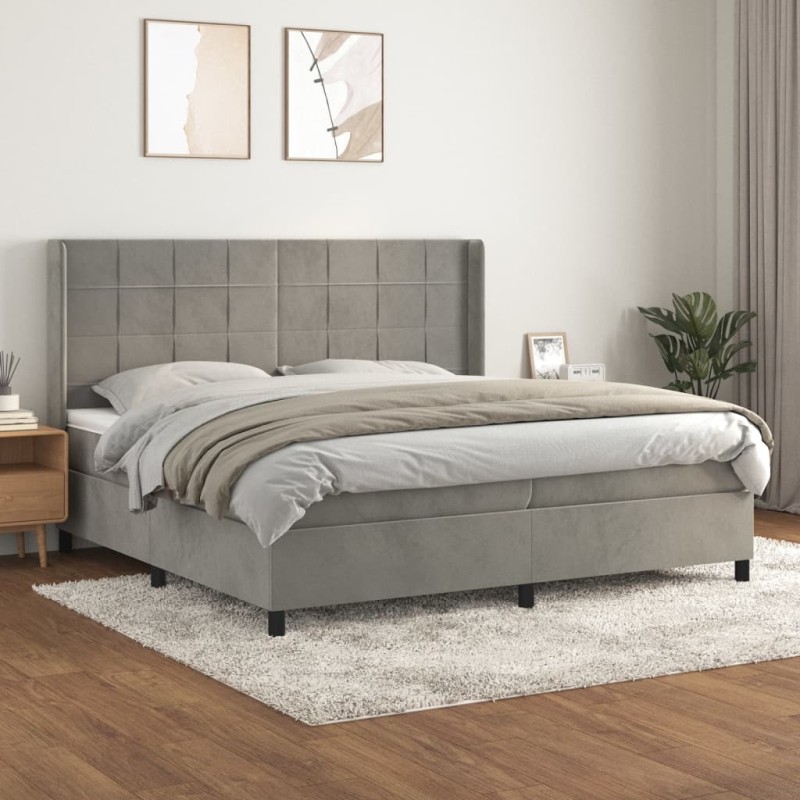 vidaXL Giroletto a Molle con Materasso Grigio Chiaro 200x200cm Velluto