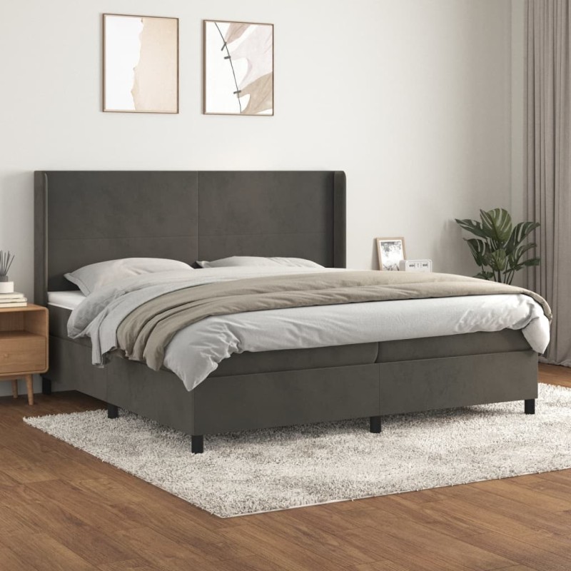 vidaXL Giroletto a Molle con Materasso Grigio Scuro 200x200 cm Velluto