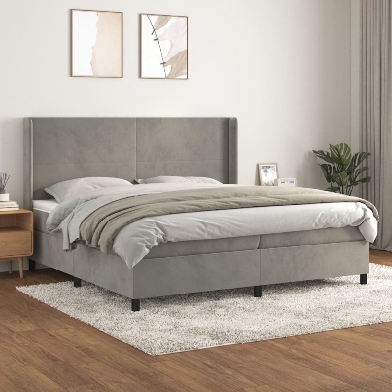 vidaXL Giroletto a Molle con Materasso Grigio Chiaro 200x200cm Velluto