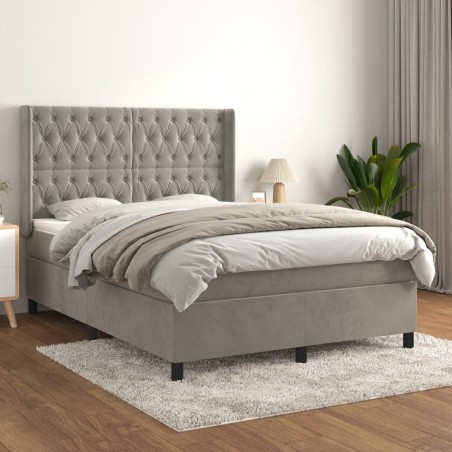 vidaXL Giroletto a Molle con Materasso Grigio Chiaro 140x200cm Velluto