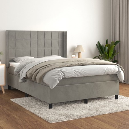 vidaXL Giroletto a Molle con Materasso Grigio Chiaro 140x200cm Velluto