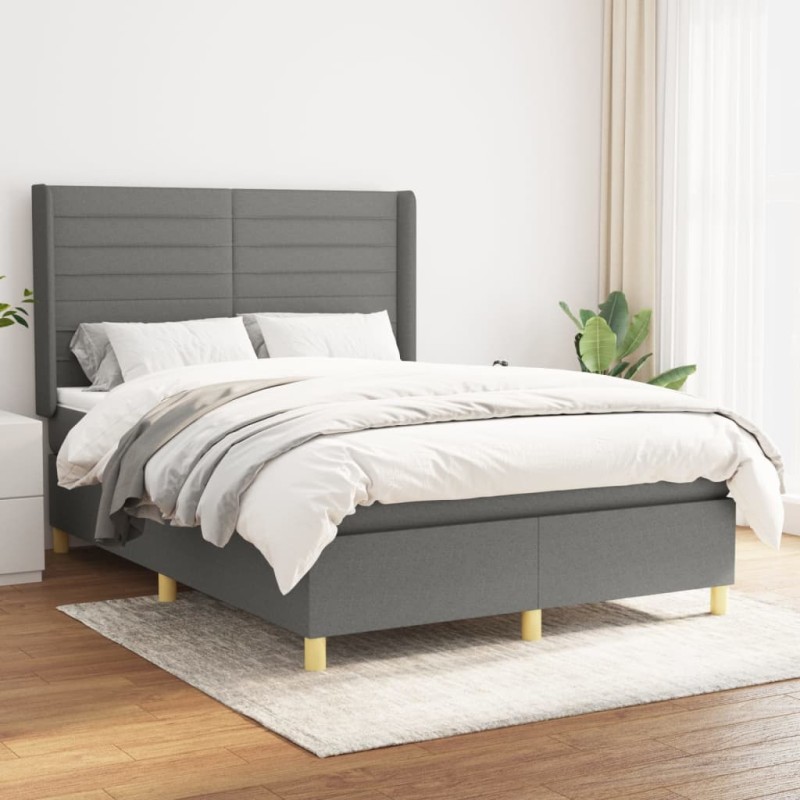 vidaXL Giroletto a Molle con Materasso Grigio Scuro 140x190 cm Tessuto