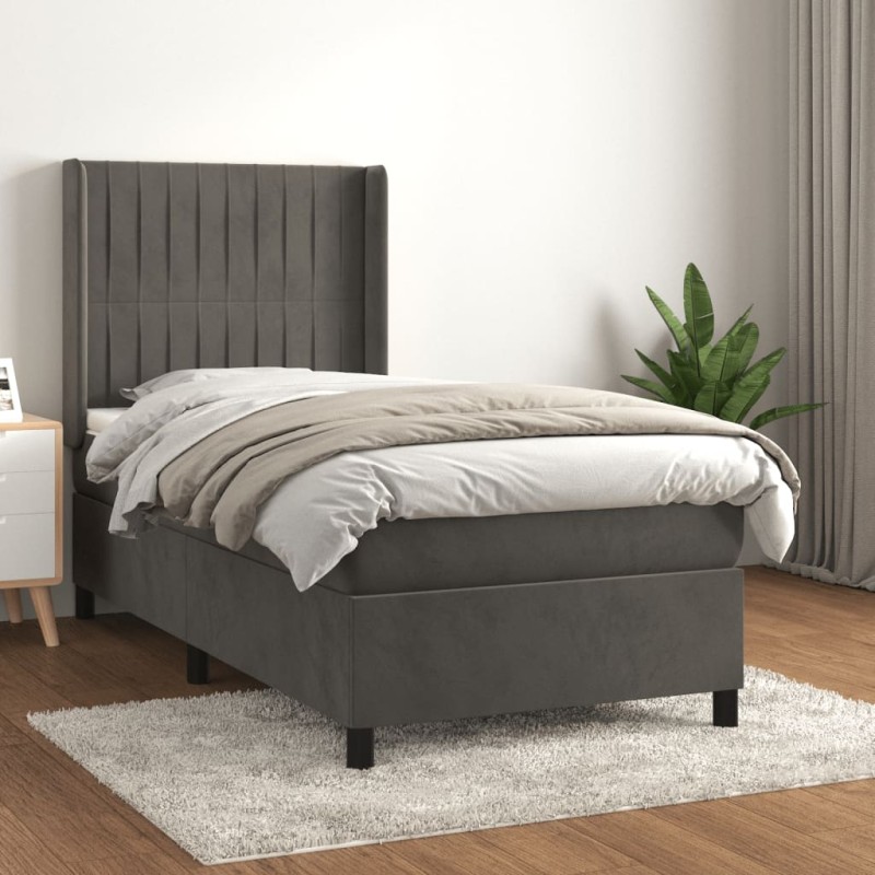 vidaXL Giroletto a Molle con Materasso Grigio Scuro 100x200 cm Velluto