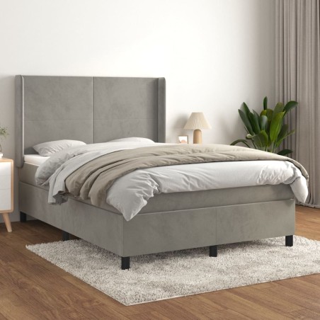 vidaXL Giroletto a Molle con Materasso Grigio Chiaro 140x200cm Velluto