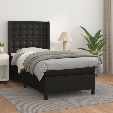 vidaXL Giroletto a Molle con Materasso Nero 90x200 cm in Similpelle