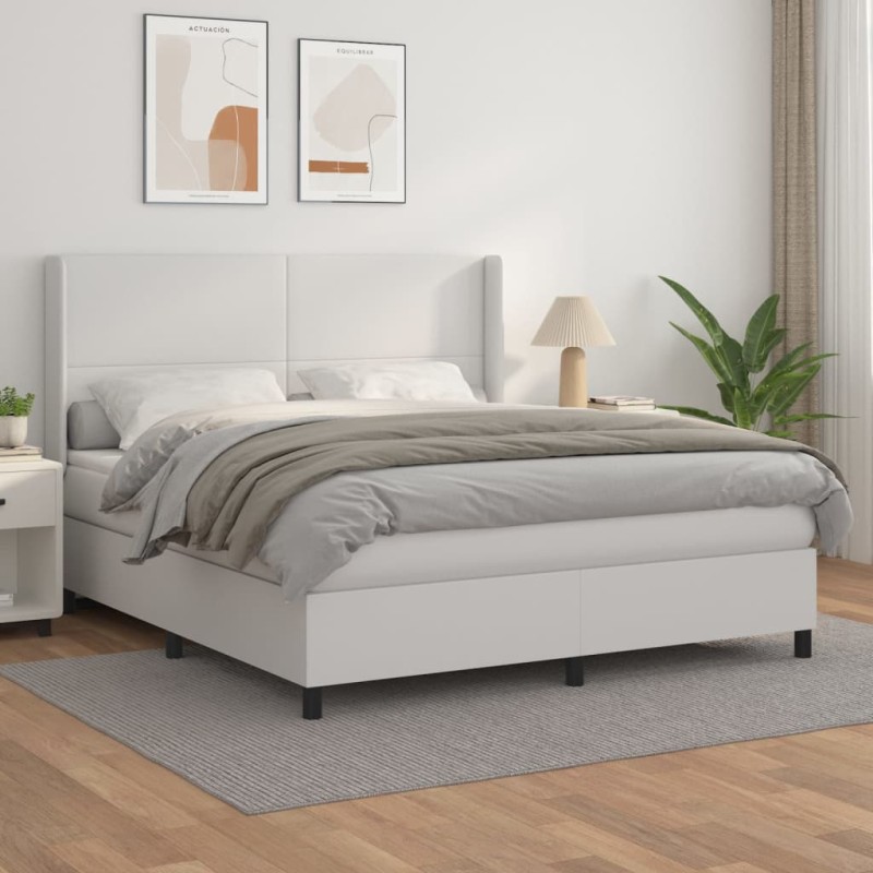vidaXL Giroletto a Molle con Materasso Bianco 160x200 cm in Similpelle