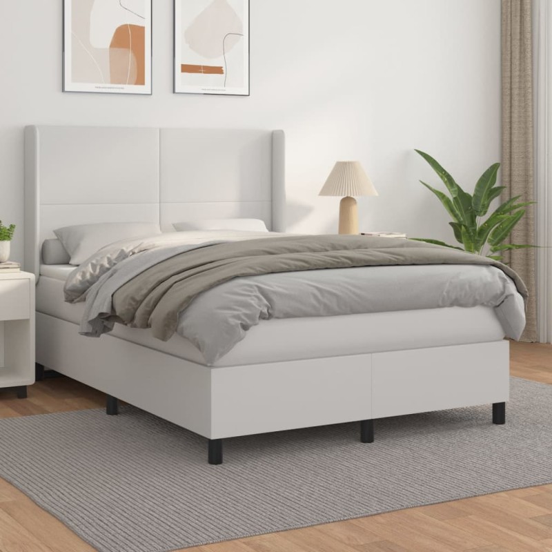 vidaXL Giroletto a Molle con Materasso Bianco 140x190 cm in Similpelle