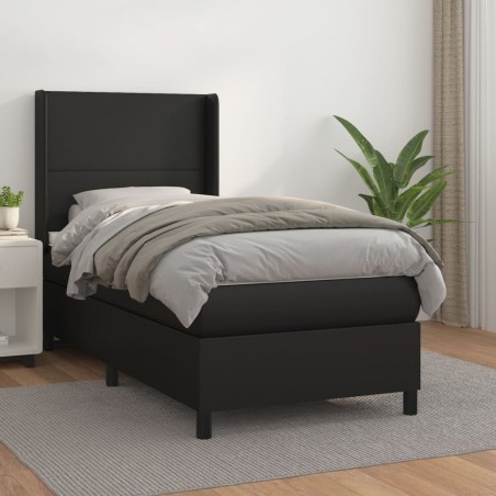 vidaXL Giroletto a Molle con Materasso Nero 90x200 cm in Similpelle