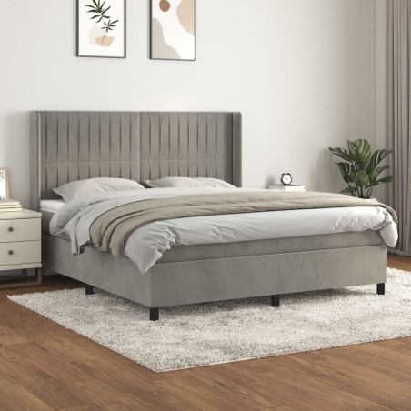 vidaXL Giroletto a Molle con Materasso Grigio Chiaro 160x200cm Velluto