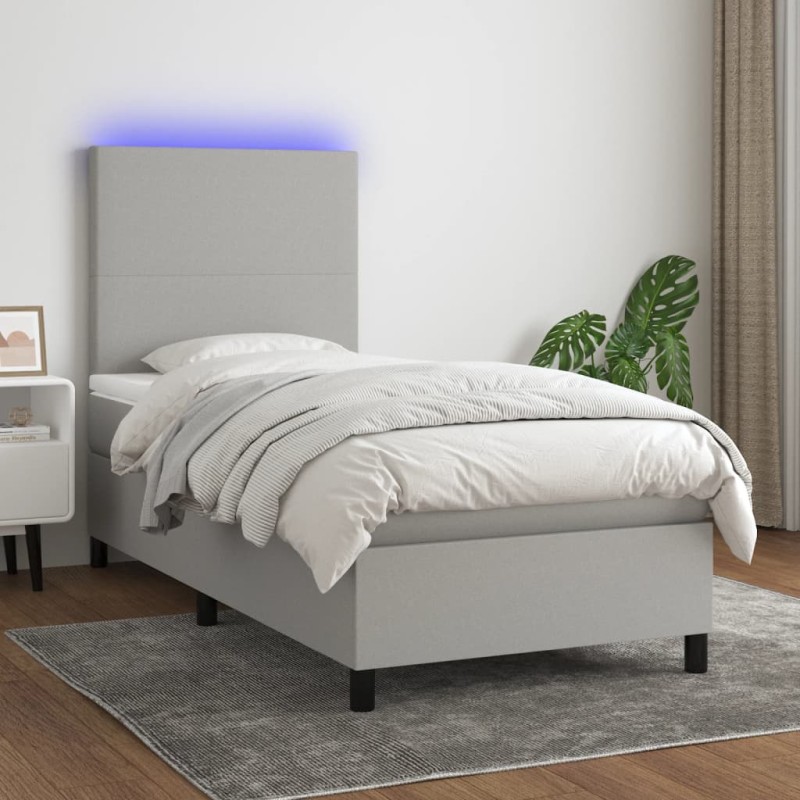 Letto a Molle Materasso e LED Grigio Chiaro 90x200 cm Tessuto Letto a Molle Materasso e LED Grigio Chiaro 90x200 cm Tessuto