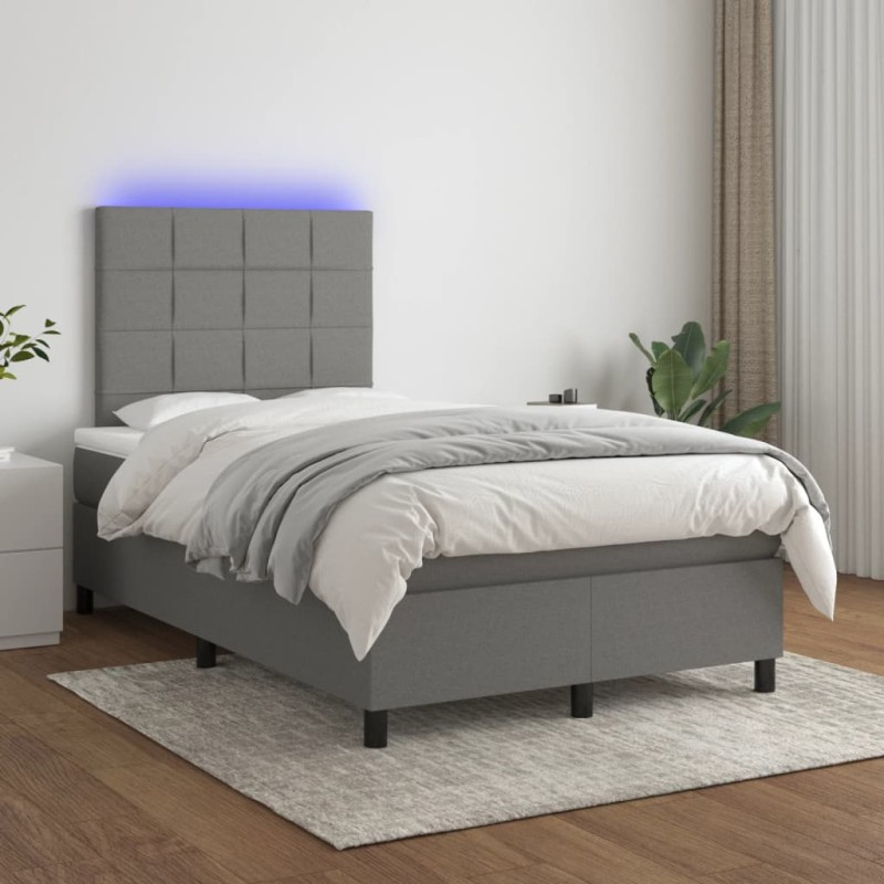 Letto a Molle Materasso e LED Grigio Scuro 120x200cm in Tessuto Letto a Molle Materasso e LED Grigio Scuro 120x200cm in Tessuto