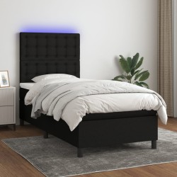 vidaXL Letto a Molle con Materasso e LED Nero 90x200 cm in Tessuto